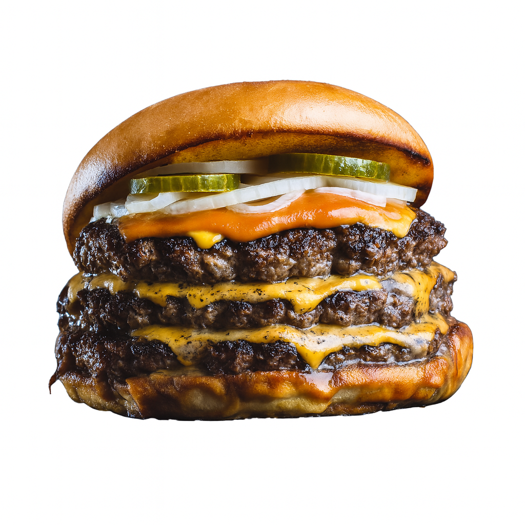 Burger L Smash - 3 steacks, 3 cheddars, oignons, pickles